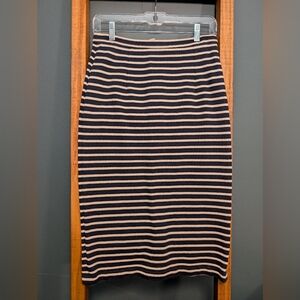 Tibi Navy and Cream Striped Pencil Skirt